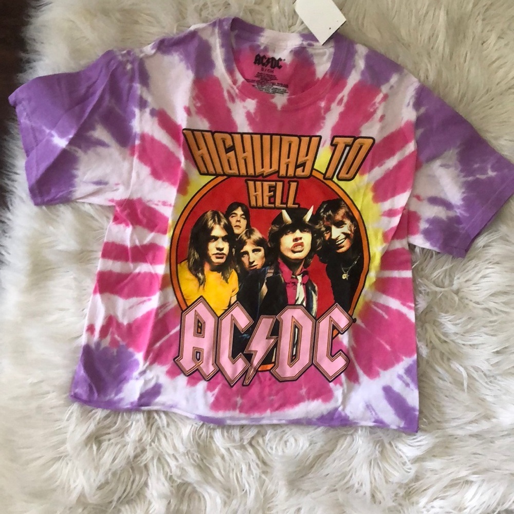 NWT AC/DC tie dye rocker band tee cropped - Picture 1 of 2